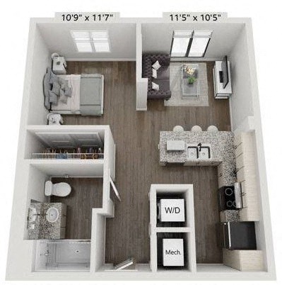 a floor plan of a 1 bedroom apartment